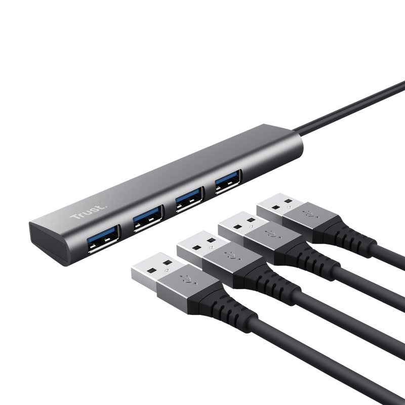 Hub USB Trust Halyx, USB-A, 4 porturi, Argintiu
