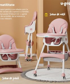 Scaun de masa 2 in 1, pliabil, roz, U-Grow - imagine 3