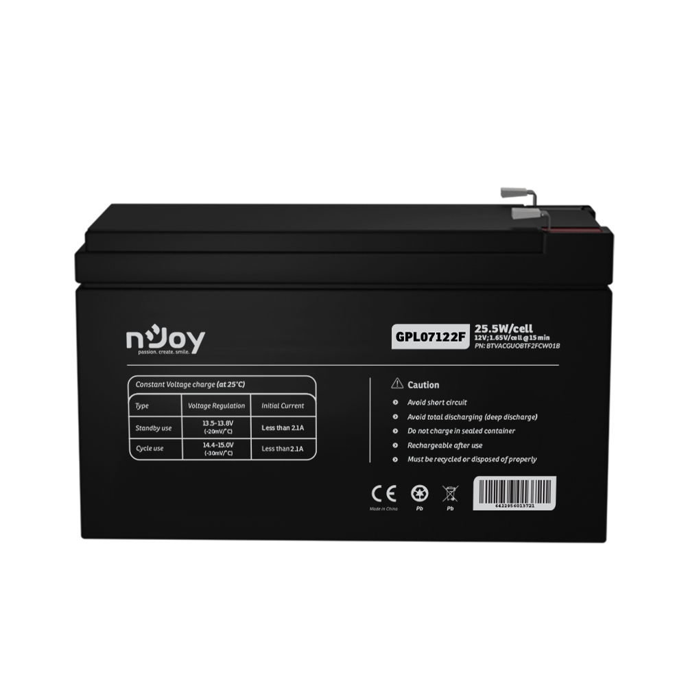 Acumulator nJoy GPL07122F 12V 22.72W/cell, Capacitate 22.72W/cell evaluat la 1,65V/cell@15 - imagine 3