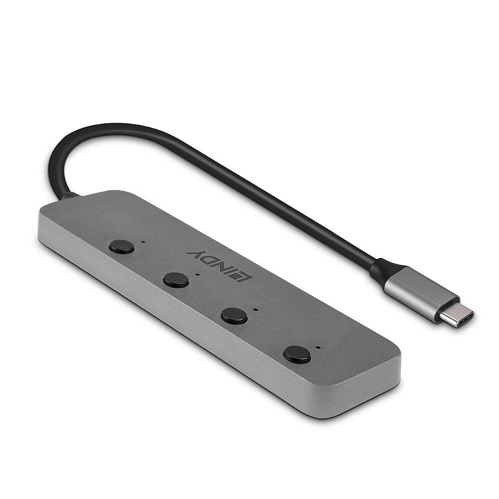Hub USB LINDY 43383 USB-C, 4 porturi, Gri - imagine 3