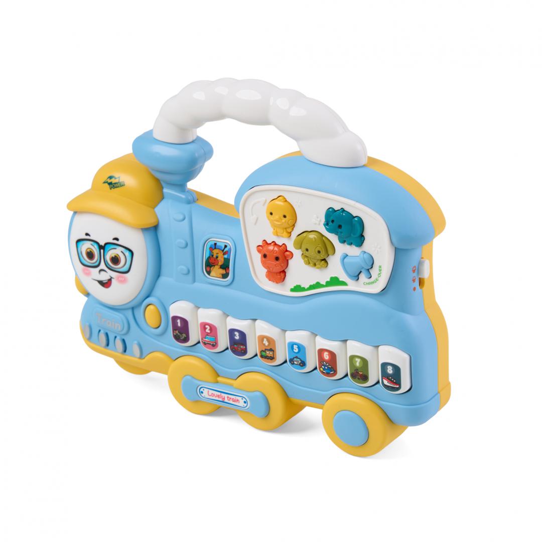 JUCARIE TRENULET CU LUMINI SI SUNETE, ALBASTRU, MOMKI - imagine 3