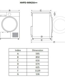 Uscator de rufe HEINNER HHPD-M9G3A++, 9 kg, Inverter, Clasa: D, - imagine 2